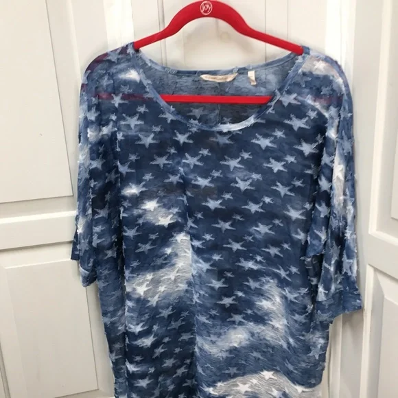 Soft Surroundings Sheer Blue & White Star Top Small/ Medium - Picture 8 of 16